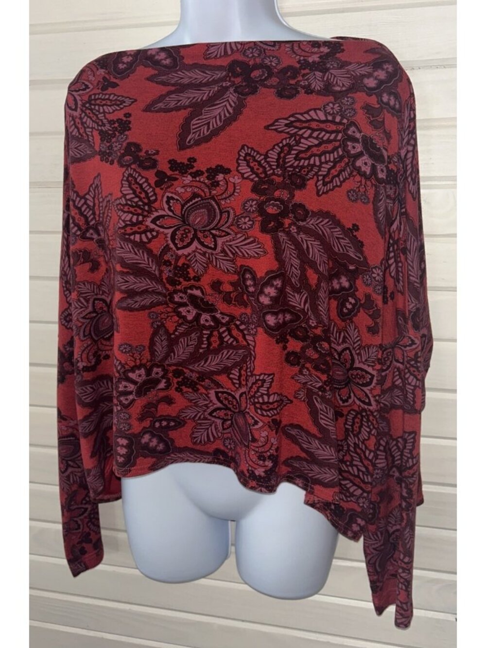 Bryn Walker Sz LARGE Dimitri French Terry Knit Draped Oversized Tunic Red EUC